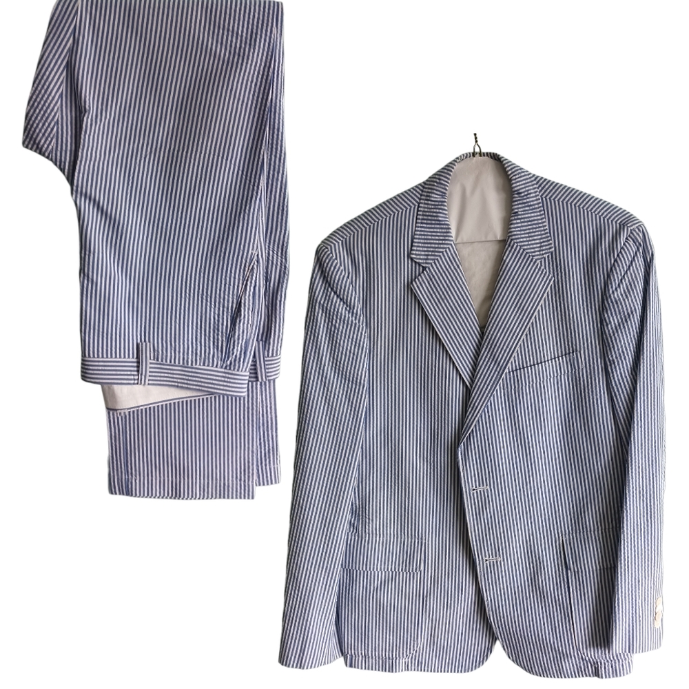 Men's Navy & White Stripe Blazer and Pants Set